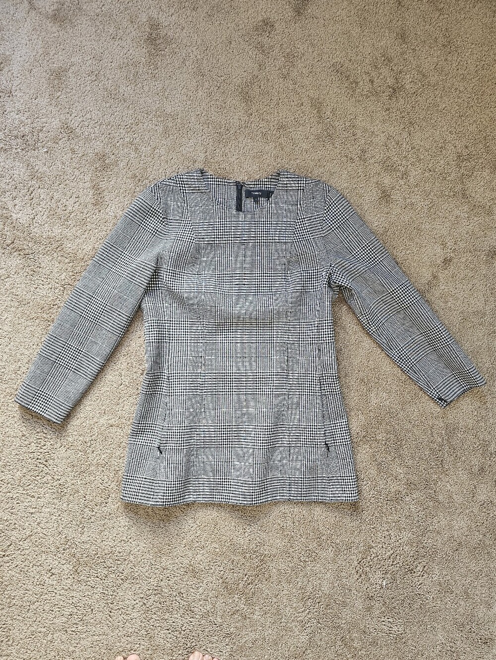 Theory Black Plaid Long-Sleeve Tunic Top